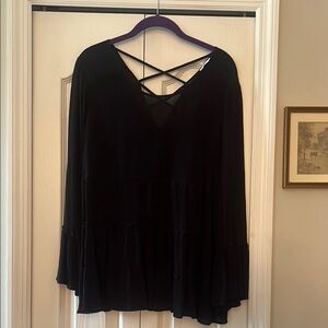 Charming Charlie Black Long Bell Sleeve Top with Crisscross Back. One Size.